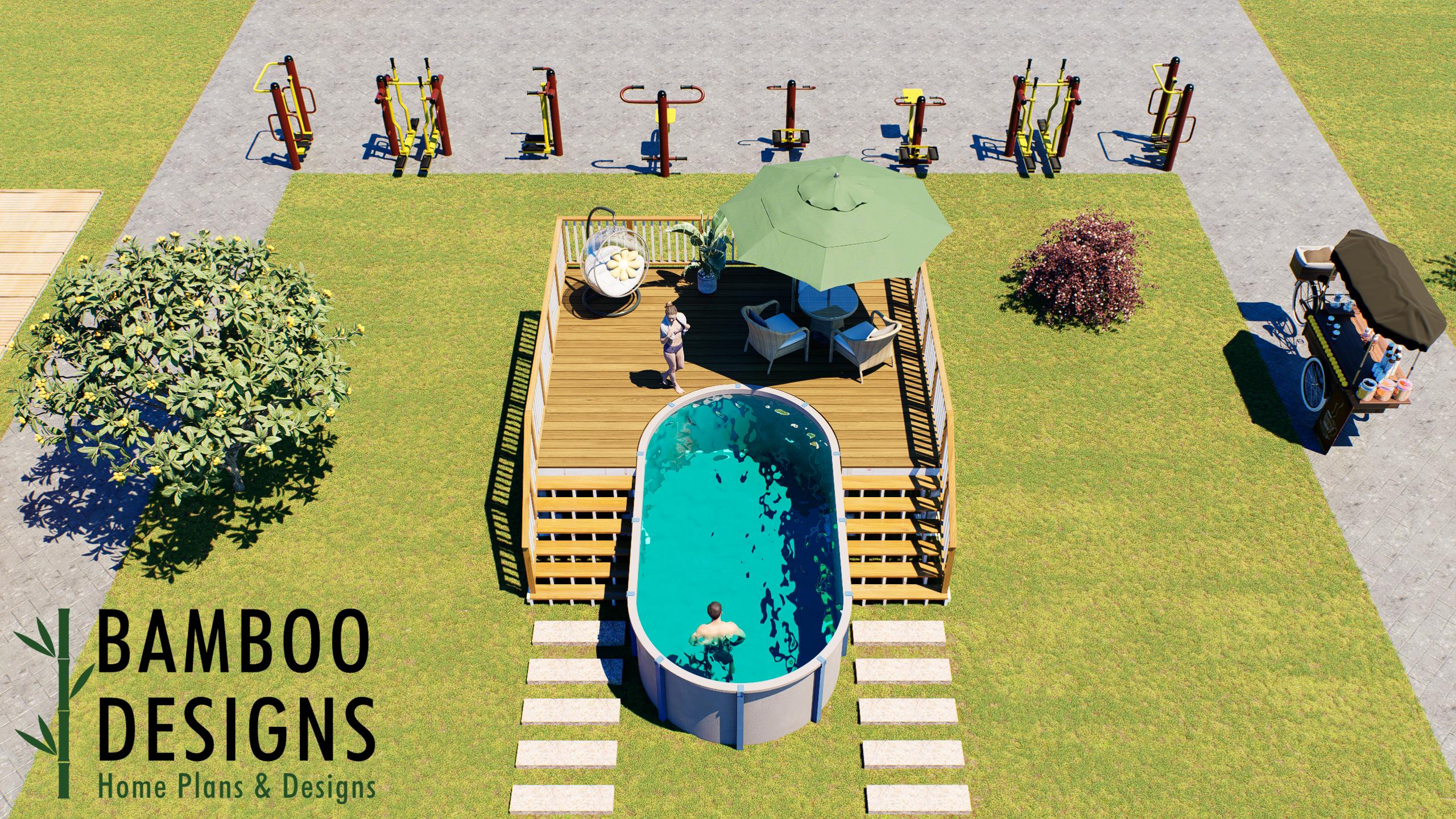 Image of Circonita Oval Pool Deck Plan – 16x20 Spacious Above-Ground Pool Entry Deck with 5-Step Staircase | DIY PDF Plans