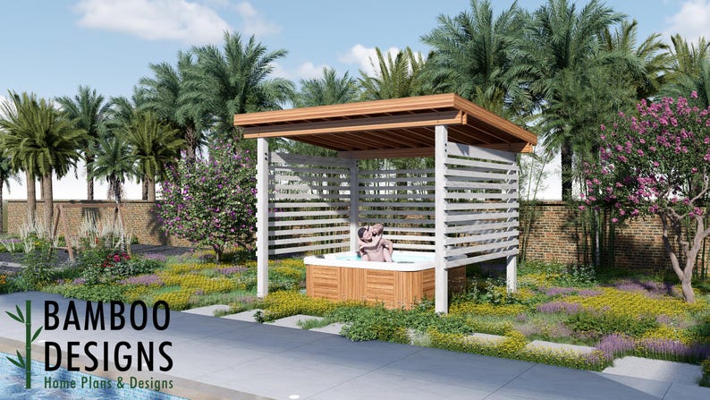 Arcadia Jacuzzi Pergola · 12x10 plan by Bamboo Designs