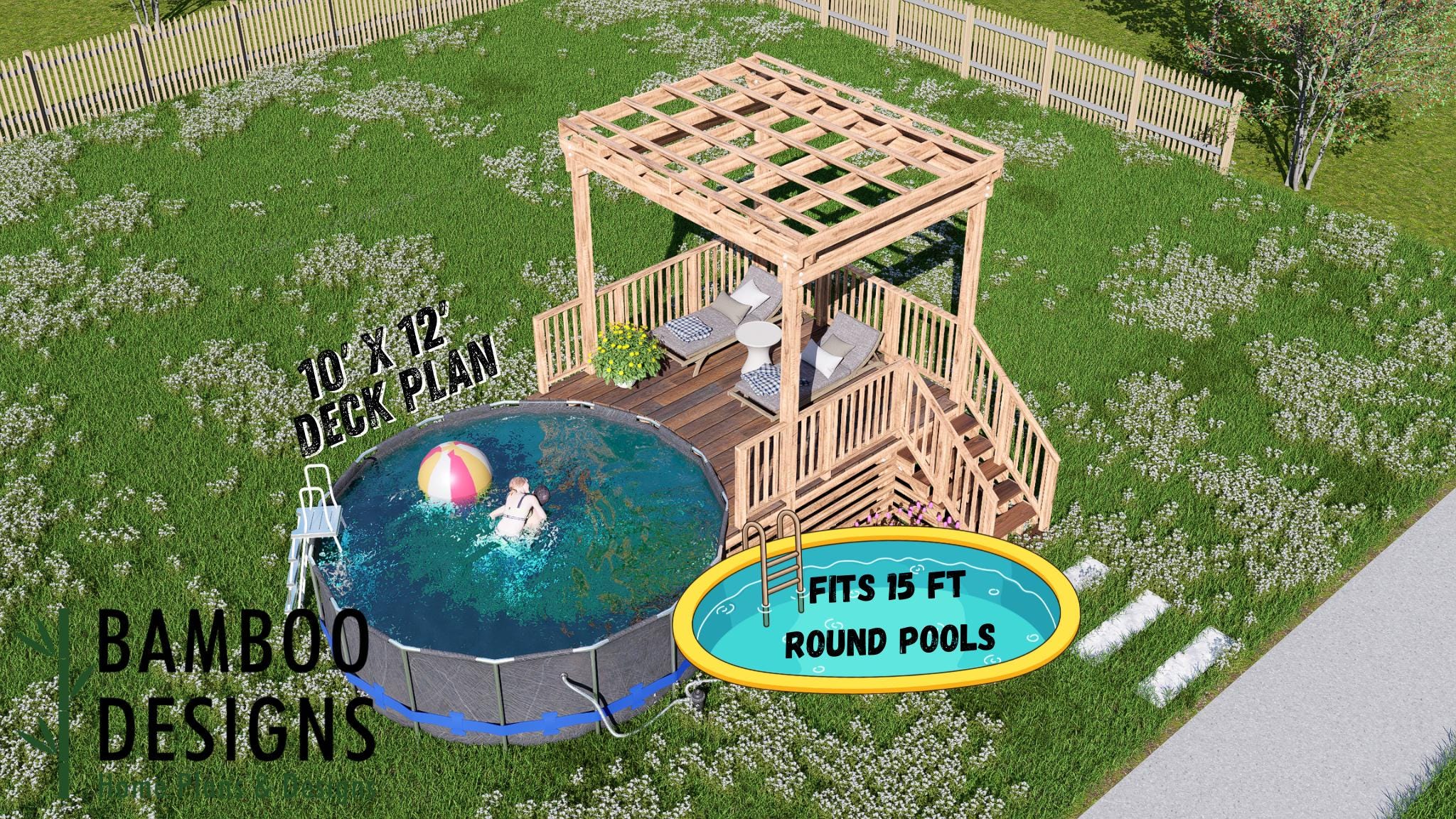 Image of Paloma Circle Pool Deck Plan - 10x12 Pool Deck for 15' Round Pools | DIY PDF Plans