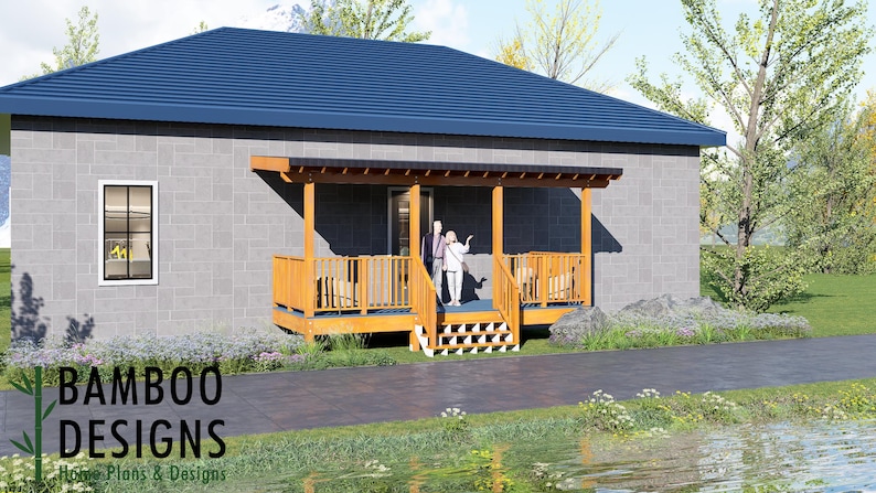 Manon 8x20 Deck Plan with Mono Slope Porch plan by Bamboo Designs