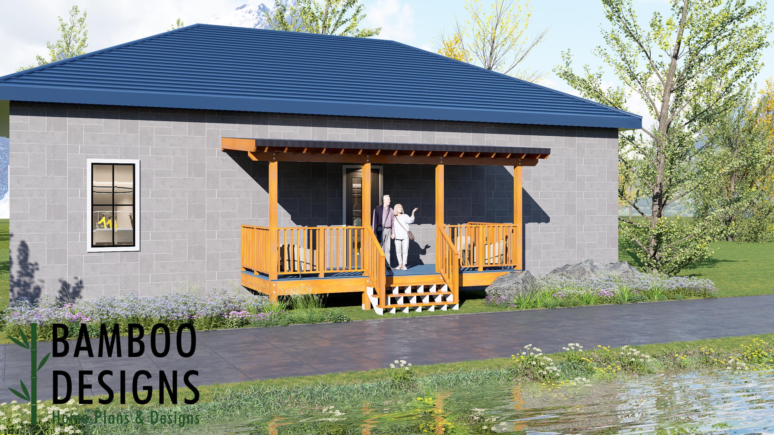 Image of Manon 8x20 Deck Plan with Mono Slope Porch - Long Covered Outdoor Living Deck | DIY PDF Building Plans