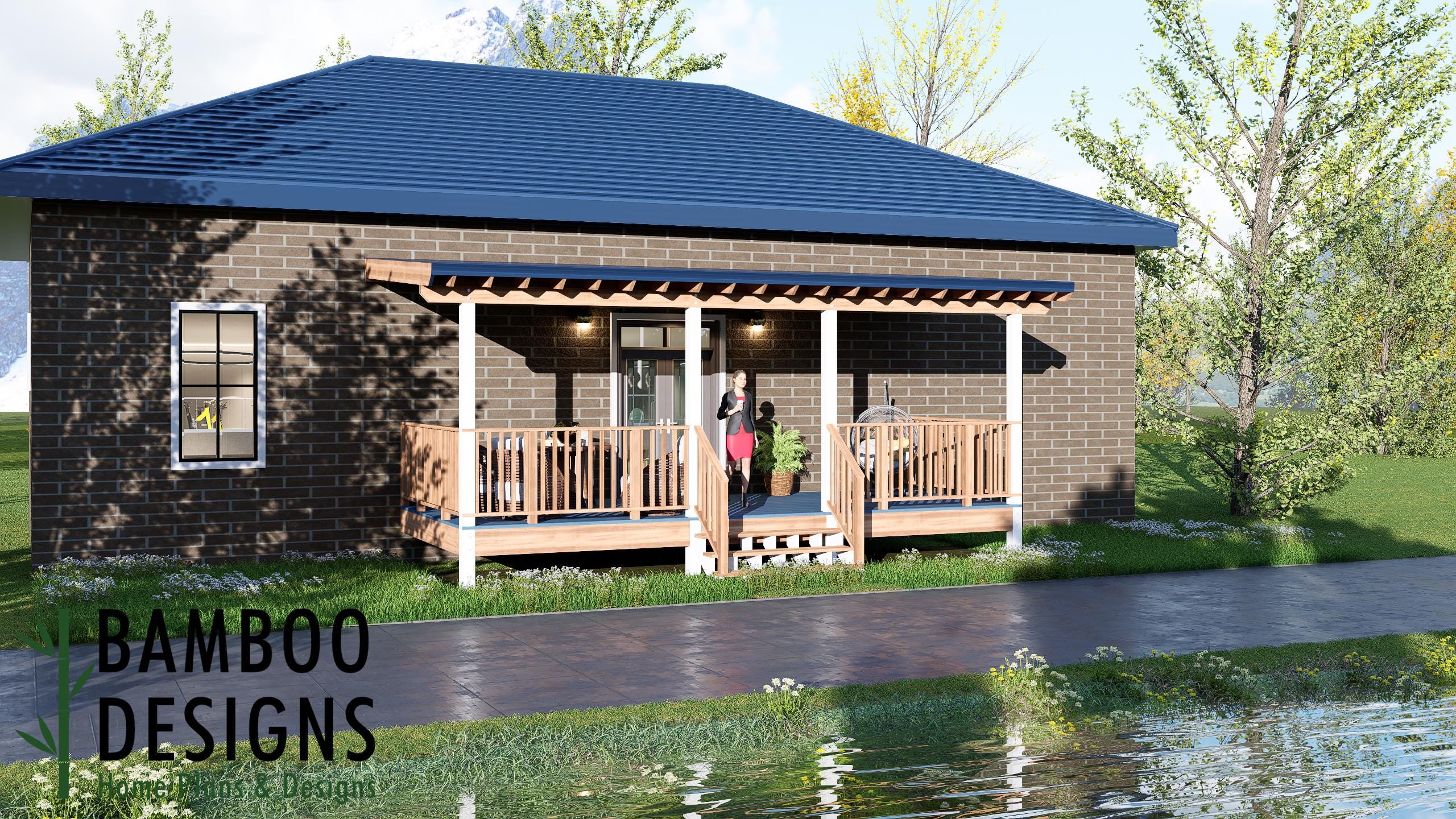 Image of Dudley 10x24 Deck Plan with Mono Slope Porch - Extended Covered Backyard Deck | DIY PDF Building Plans