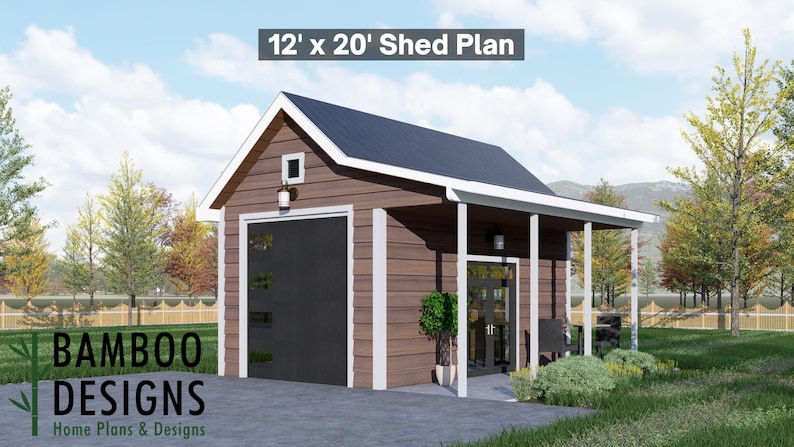 Felix 12x20 Garage Shed plan by Bamboo Designs