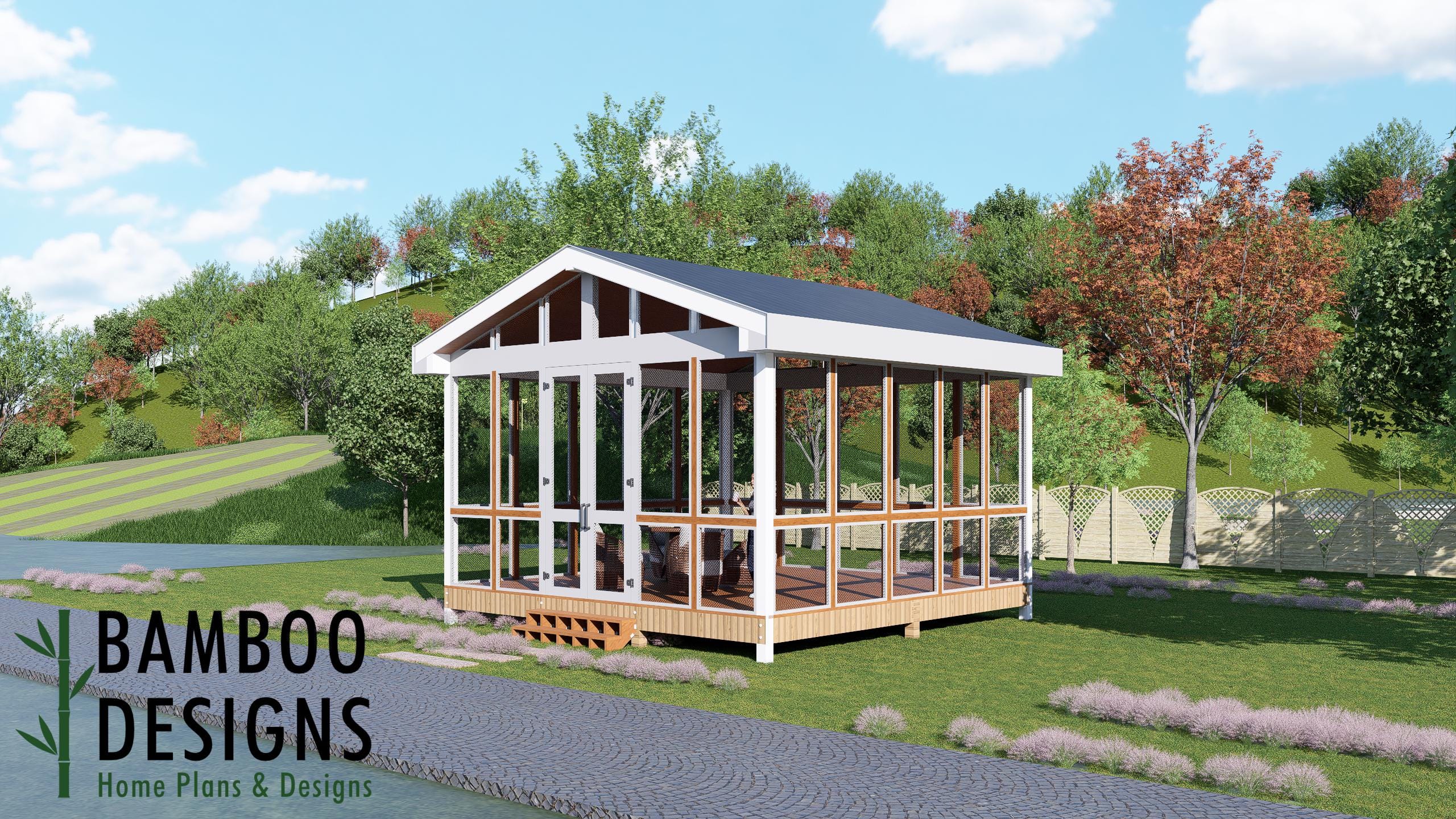 Image of Sonata 20x20 Gazebo Plan — Spacious Screened Outdoor Living & Entertaining Retreat | DIY Backyard Sunroom PDF Plans