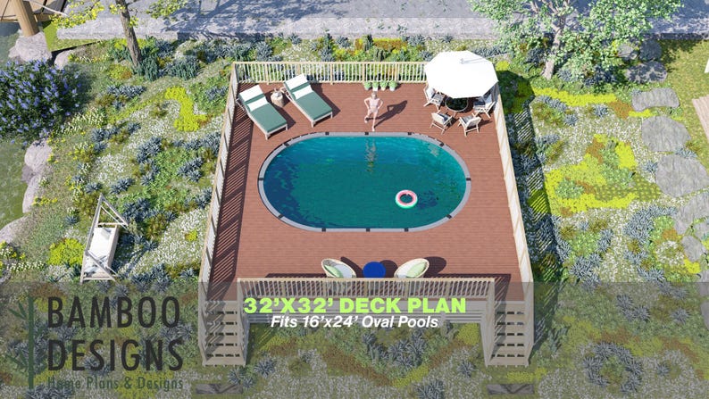 Moltres Oval Pool Deck · 32x32 plan by Bamboo Designs