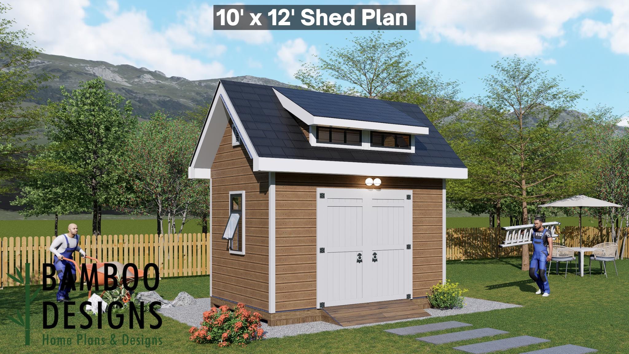 Image of Solis Gable Shed Plan with Dormer - 10x12 Backyard Storage Shed | DIY Modern Space-Inspired Workshop PDF + DWG