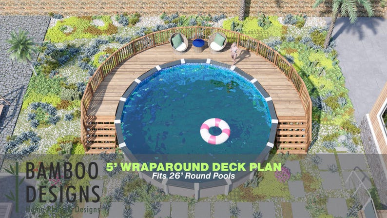 Hermoine Round Pool Deck plan by Bamboo Designs