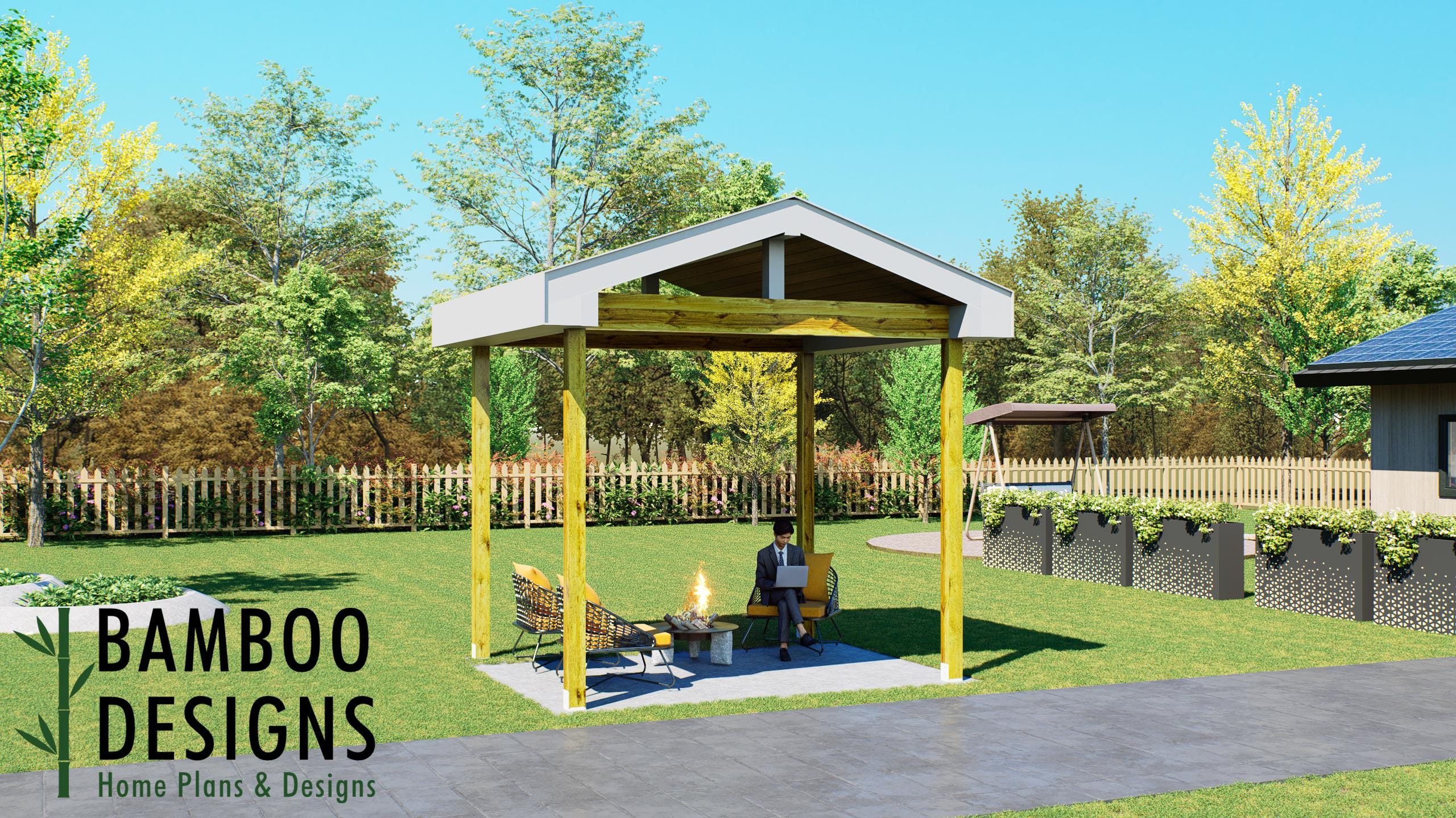 Image of Ballenger 12'x10' Pavilion Plan – A Compact Backyard Pavilion for Relaxing & Outdoor Entertaining | DIY Plans