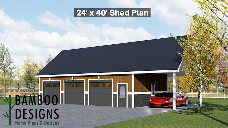 Edison 24x40 Garage Shed plan by Bamboo Designs