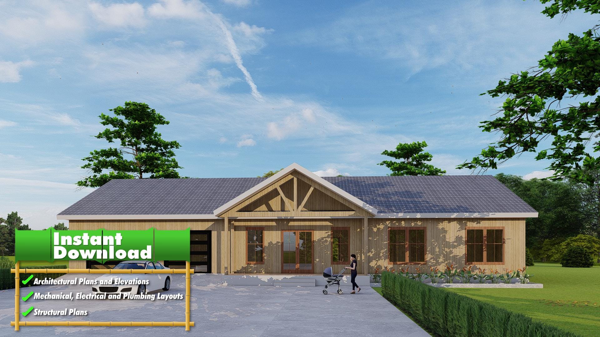 Image of Tennessee Barndominium Farmhouse - Plan | Modern Farmhouse Blueprint | Southern Barndo House Design - DWG & PDF
