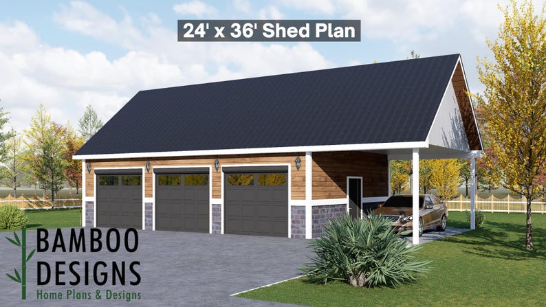 Stoli 24x36 Garage Shed plan by Bamboo Designs