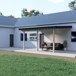 Miami Lean-To Pergola Plan – 12x16 Modern Patio Cover – Wall-Mounted DIY Shade Structure – PDF Download