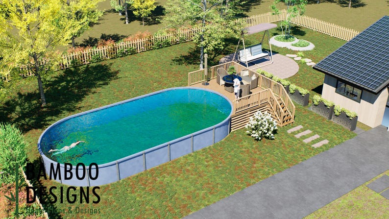 Osaka Oval Pool Deck · 10x18 plan by Bamboo Designs