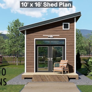 Lina 10x16 Backyard Office Shed Plan – Modern Sloped Roof Studio | DIY Building Plans (PDF)
