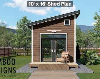 Lina 10x16 Backyard Office Shed Plan – Modern Sloped Roof Studio | DIY Building Plans (PDF)