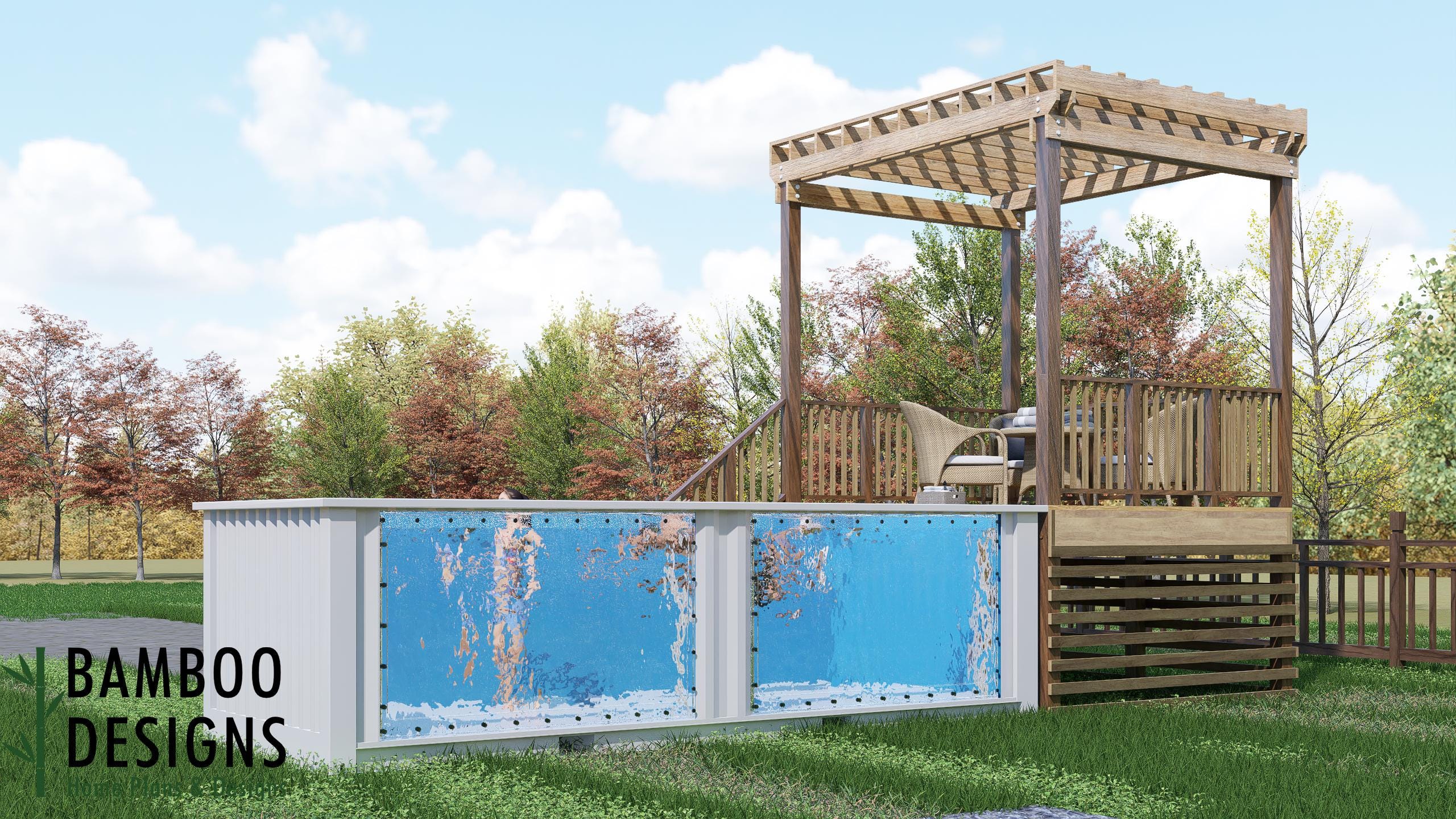 Container Pool Decks Yuma Container Pool Deck Plan With Pergola – 10x12 Elevated Deck ...