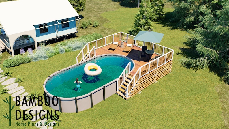 Doteaenu Oval Pool Deck · 16x24 plan by Bamboo Designs