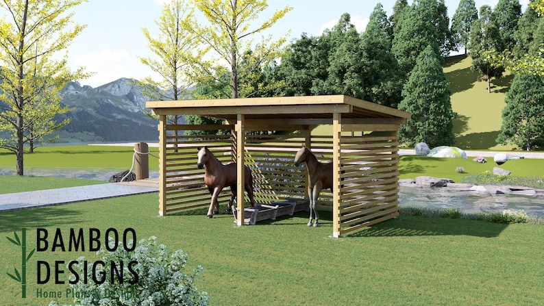 Siskiyou 12x20 Horse Paddock Plan — Durable Run-In Shelter for Horses & Livestock plan by Bamboo Designs