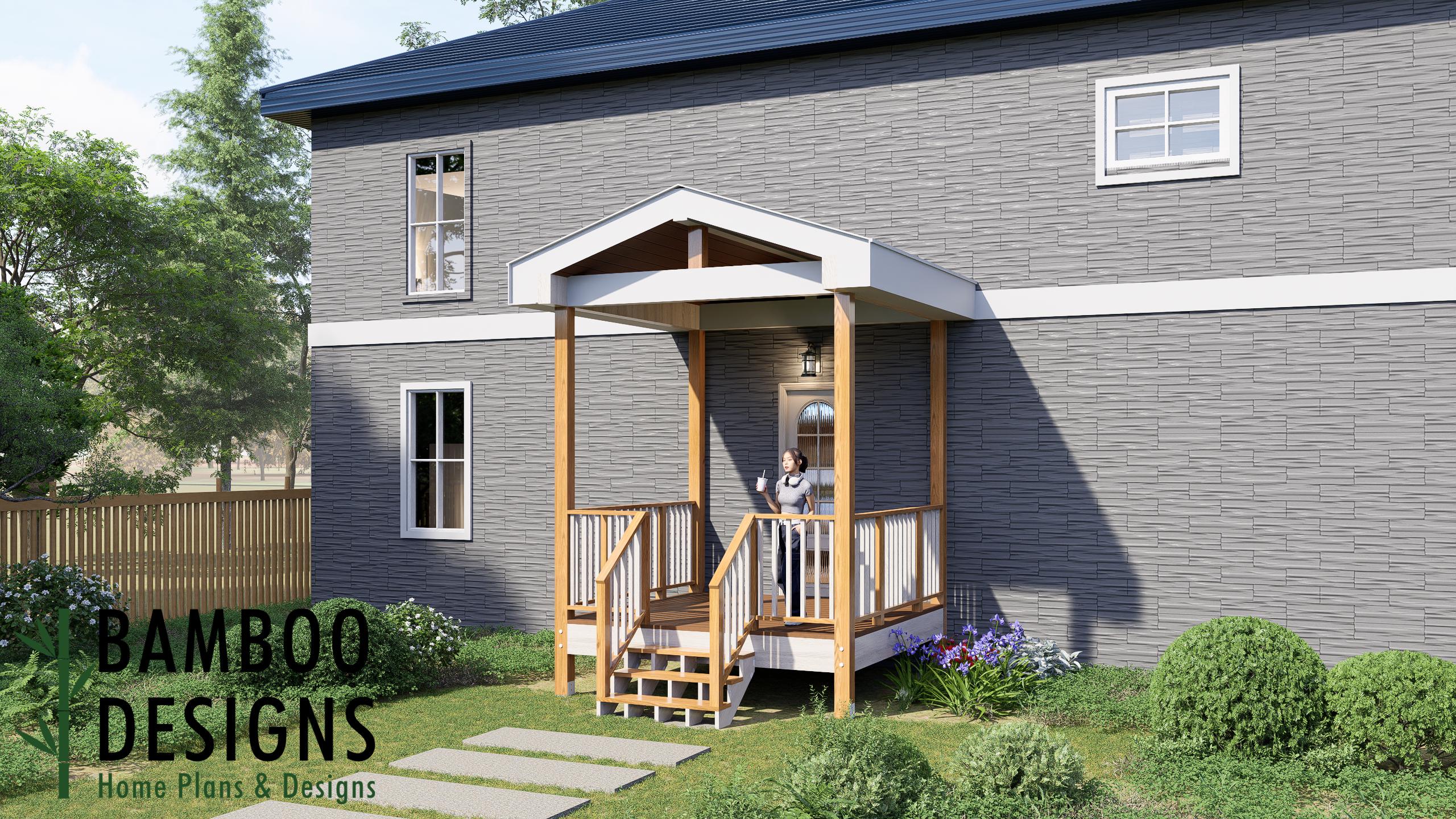 Image of Timon 10x10 Deck with Gable Porch Plan - Square Covered Outdoor Living Space | DIY PDF Plans