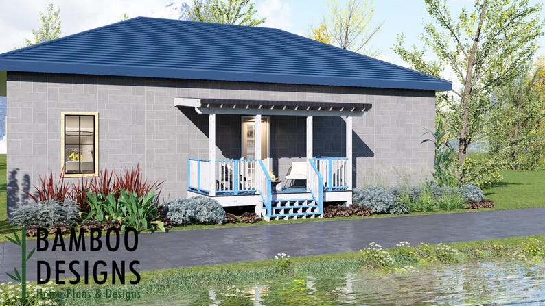 Estoril 8x16 Deck Plan with Mono Slope Porch plan by Bamboo Designs