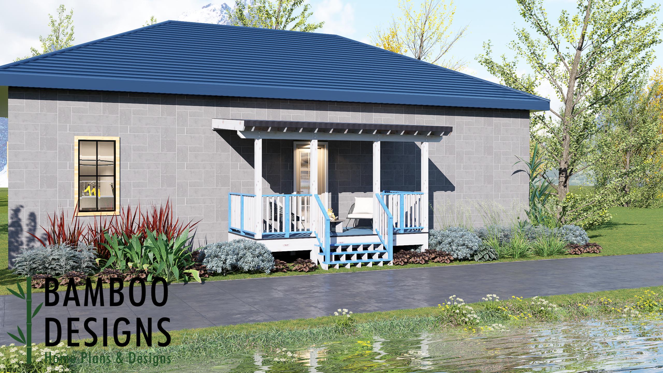 Image of Estoril 8x16 Deck Plan with Mono Slope Porch - Modern Covered Backyard Deck | DIY PDF Building Plans