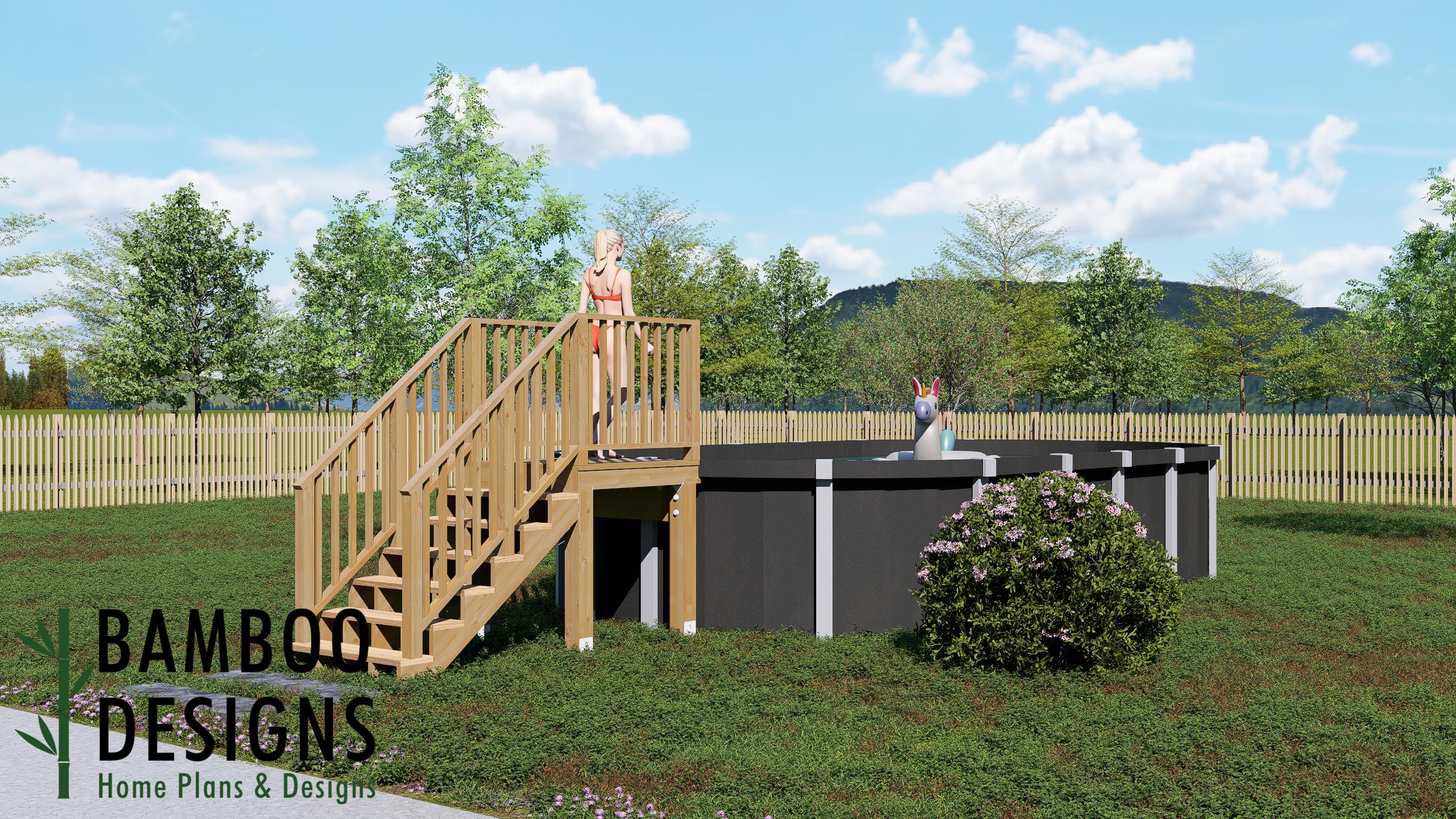 Frodo Oval Pool Deck Plan — 4x4 Minimal Entry Deck for 15x24 Above ...
