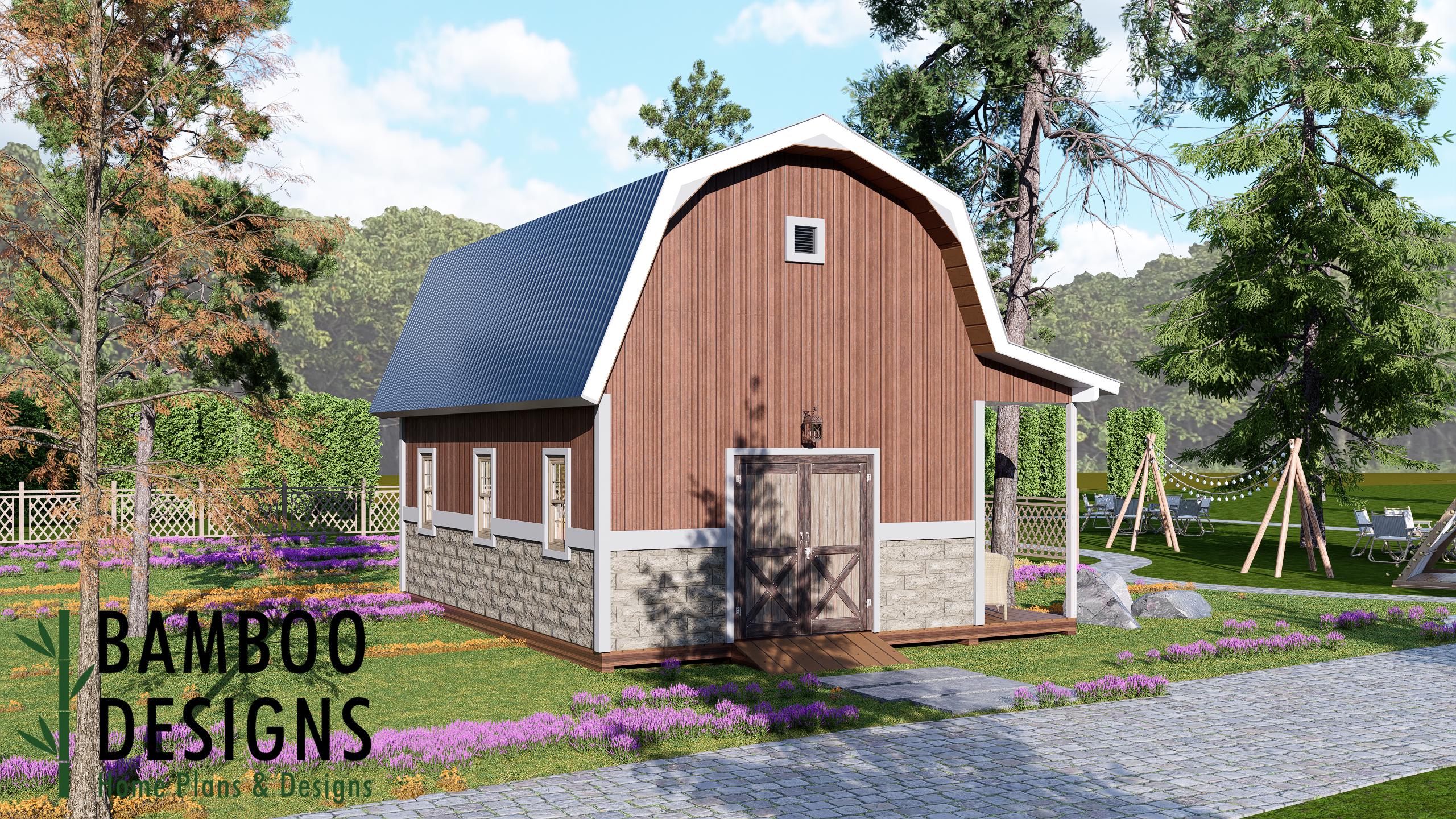 Image of Monticeto 16x24 Gambrel Roof Shed Plan — Classic Barn-Style Storage & Workshop | DIY PDF Plans