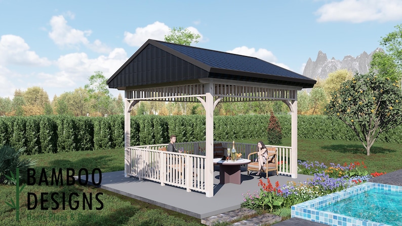Oslo 14x14 Hip Roof Gazebo plan by Bamboo Designs