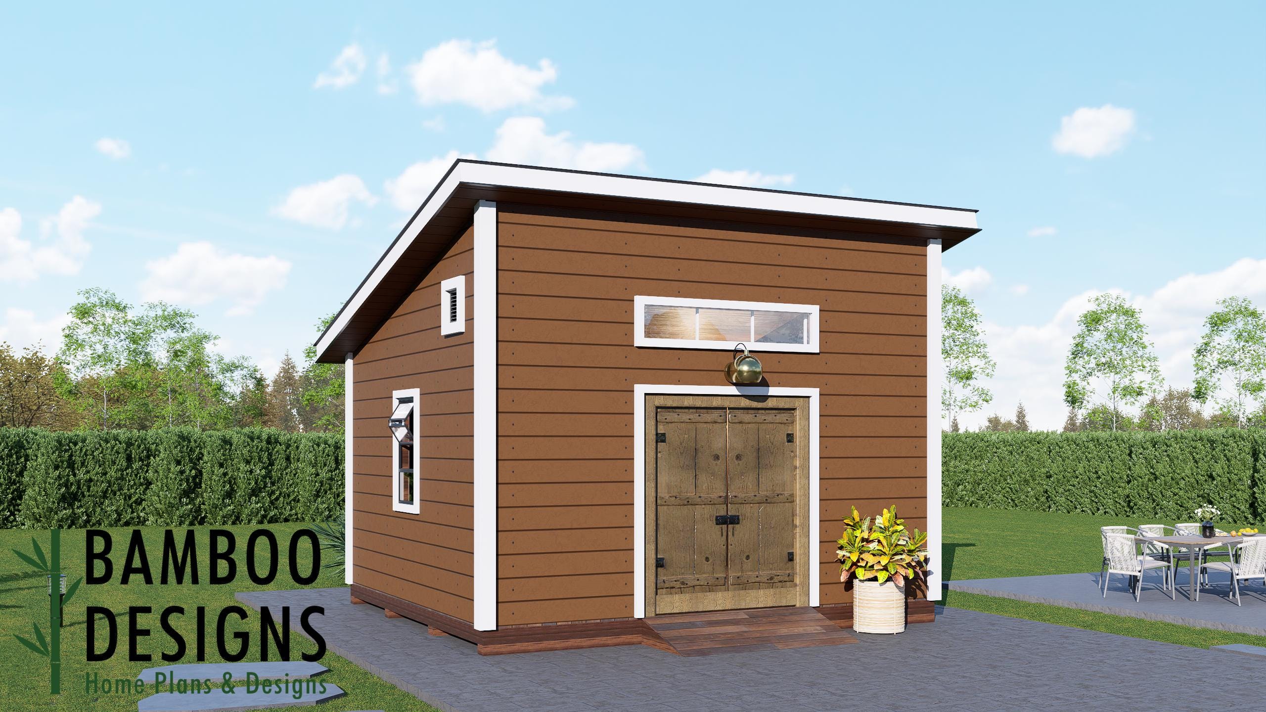 Image of Zanden Modern Shed Plan - 14x16 Monoslope Roof Backyard Studio | DIY Office & Workshop PDF Plans