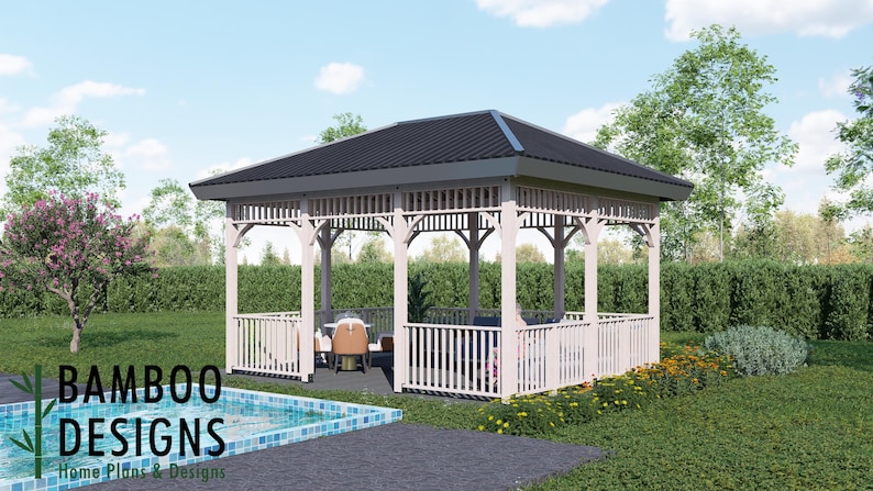 Catania 16x20 Hip Roof Gazebo plan by Bamboo Designs