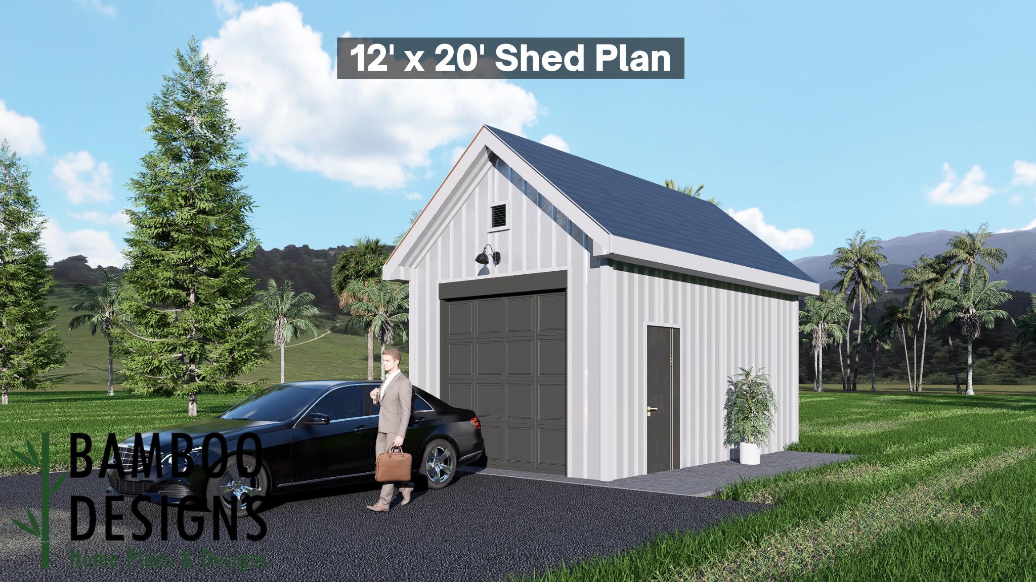 Image of Cosmo 12x20 Garage Shed Plan - Modern Garage, Workshop, or Storage Building | DIY Shed Design (PDF)