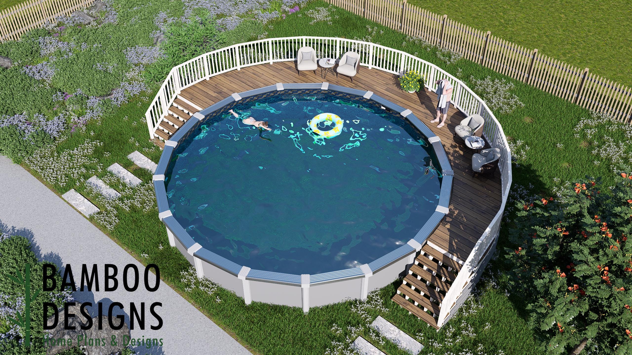 Congo Caye – 30’ Round Pool Deck Plan | 5’ Wraparound Platform | DIY ...