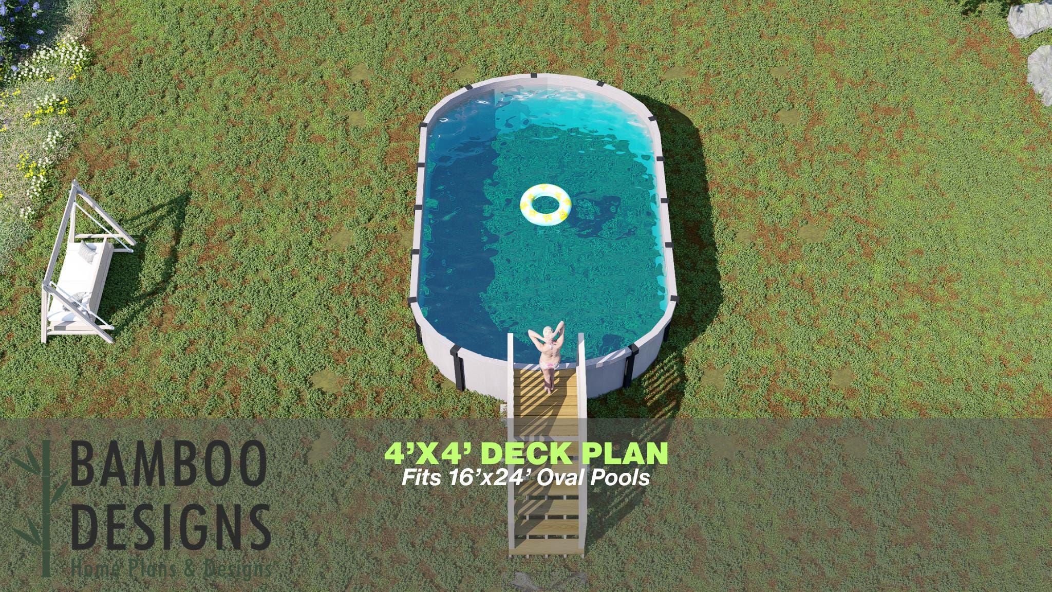 Image of Nene Pool Deck Plan - 4x4 Compact Above-Ground Pool Entry Deck with 5-Step Staircase | DIY PDF Plans