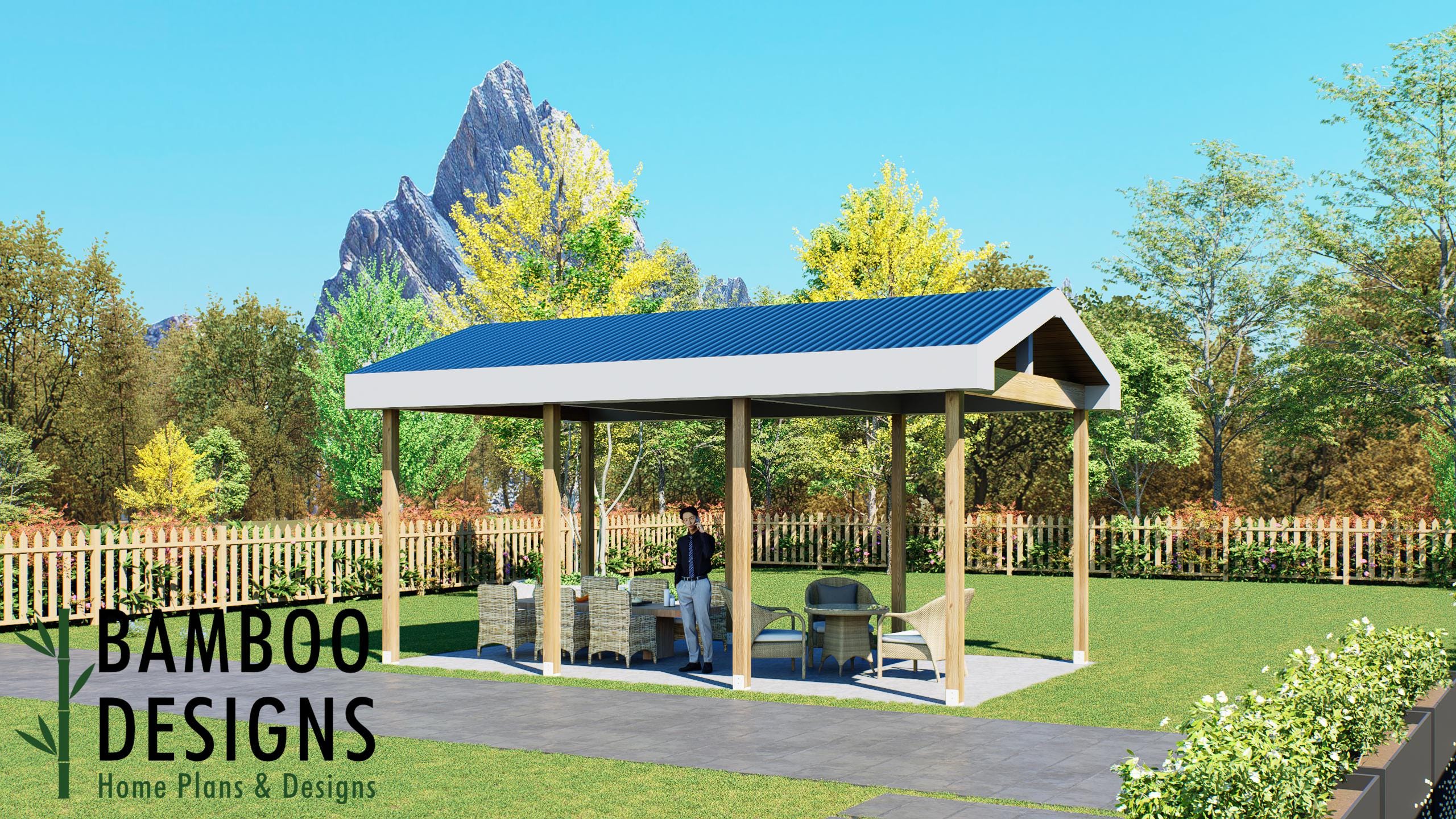 Image of Saint Rita 14' x 24' Pavilion Plan — A Spacious Backyard Pavilion for Outdoor Living, Entertaining & Timeless Elegance | DIY Plans