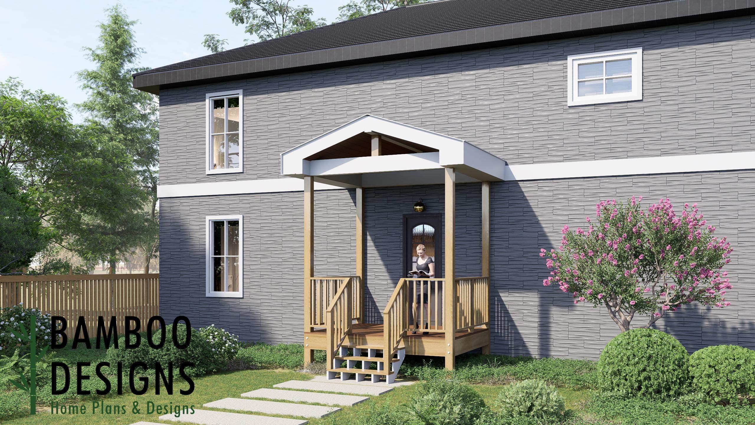 Image of Primrose 8x10 Deck with Gable Porch Plan - Compact Covered Outdoor Living Space | DIY PDF Plans