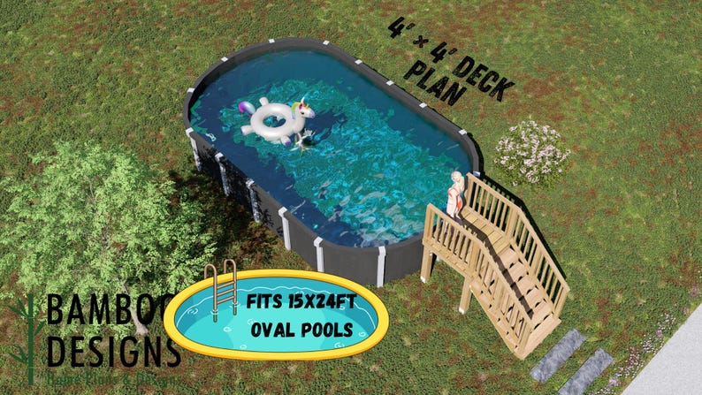 Frodo Oval Pool Deck · 4x4 plan by Bamboo Designs