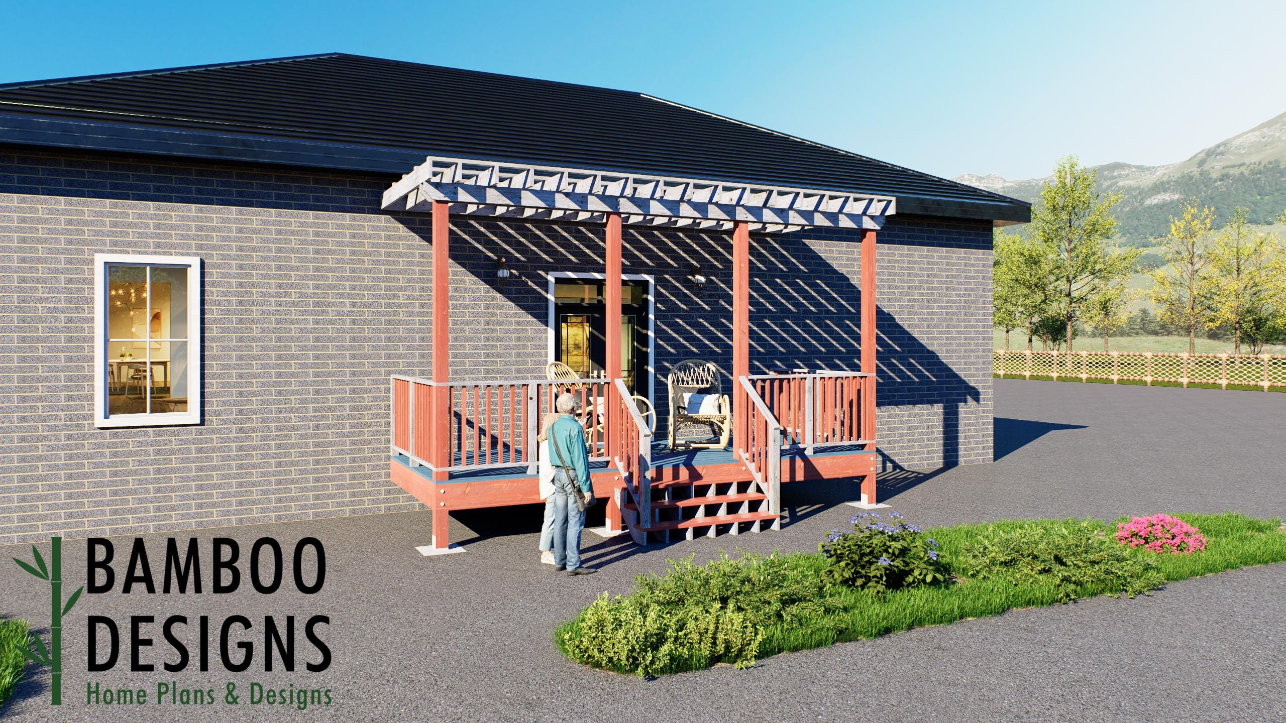 Image of Moussa 8x20 Attached Deck Plan - Long-Span Pergola Deck for Outdoor Entertaining & Relaxation