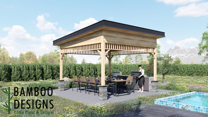 Porto 16x16 Sloped Roof Gazebo plan by Bamboo Designs