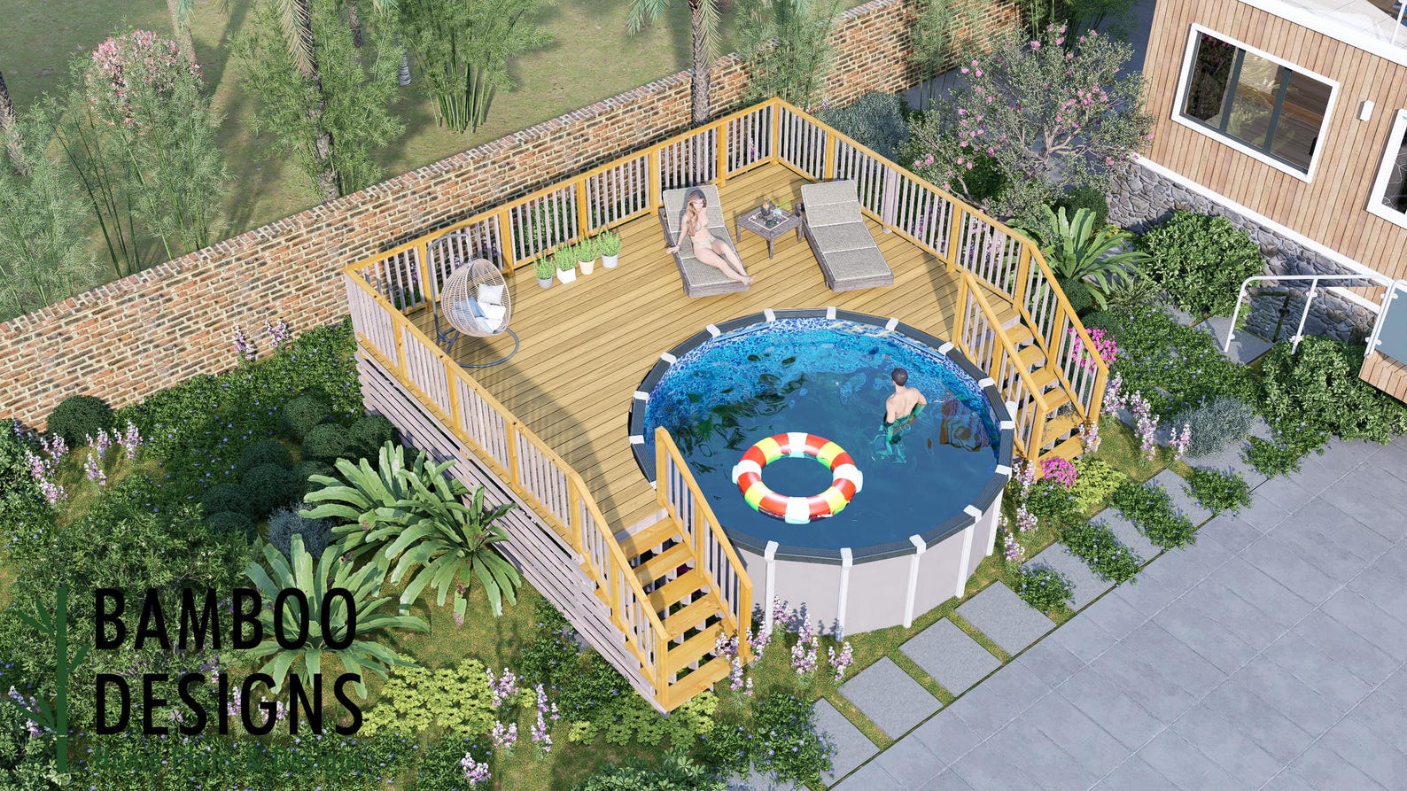 Kiko Circle Pool Deck Plan – 16x23 Large Above-ground Pool Deck With ...