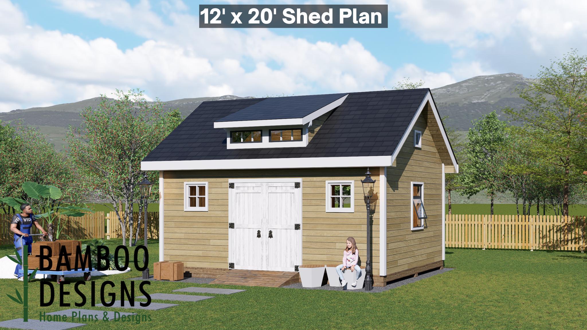 Image of Eris 12x20 Gable Roof Shed Plan - Dormer Workshop, Studio, or Backyard Office | DIY Building Plans (PDF)