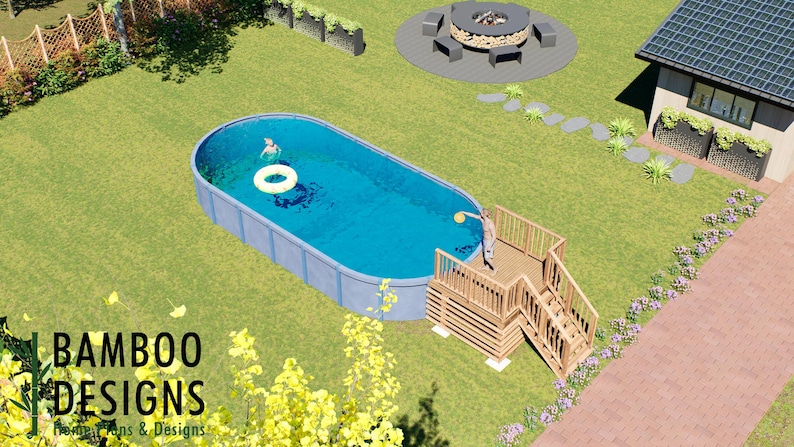 Wilhelm Oval Pool Deck · 6x8 plan by Bamboo Designs