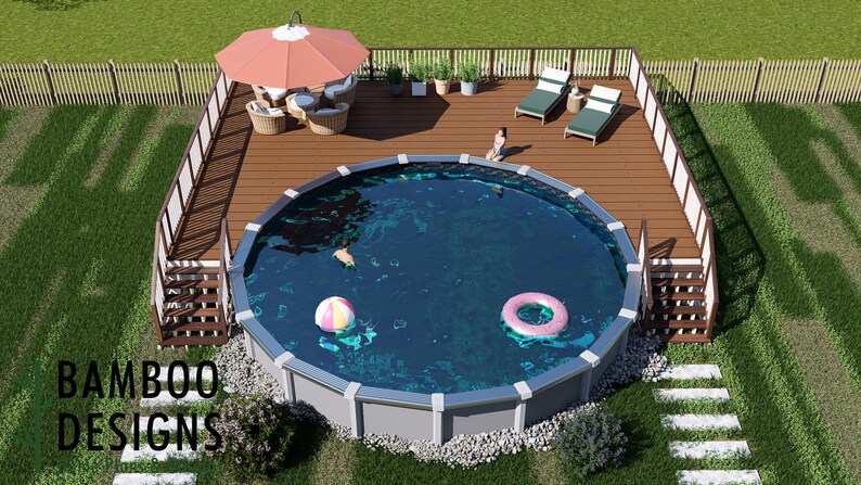 Tortuga – 30’ Round Pool Deck Plan | 30x40 Wrap Lounge Deck | DIY PDF ...