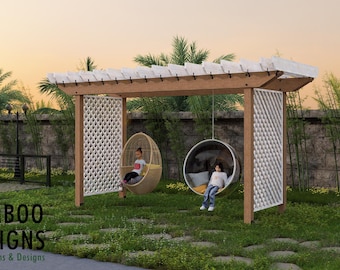 Sunset Swing Pergola Plan – 6x15 Pergola with Lattice Sides | DIY Outdoor Pergola for Hanging Chairs & Swings