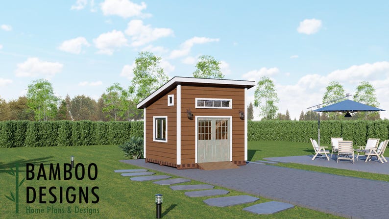 Hallron 12x12 Sloped Roof Shed plan by Bamboo Designs