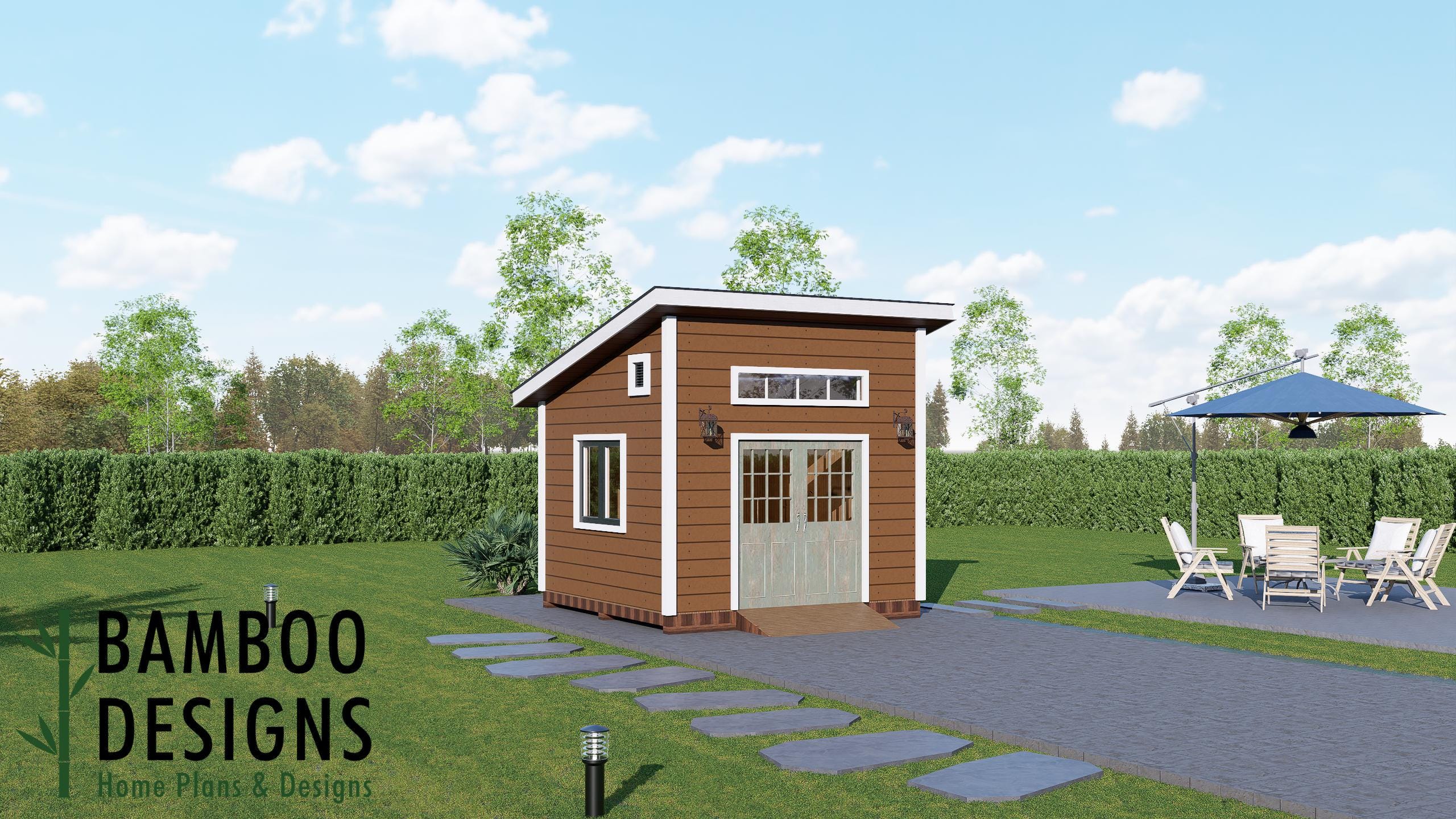 Image of Hallron 12x12 Sloped Roof Shed Plan – Modern Workshop, Studio, or Backyard Office | DIY Building Plans (PDF)