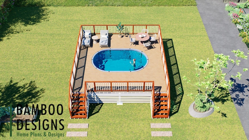 Halan Oval Pool Deck · 24x24 plan by Bamboo Designs