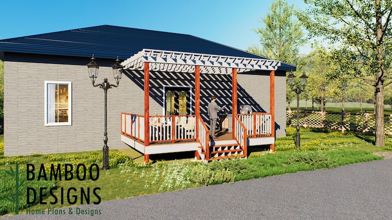 Corneilia 14x20 Attached Deck Plan with Pergola plan by Bamboo Designs