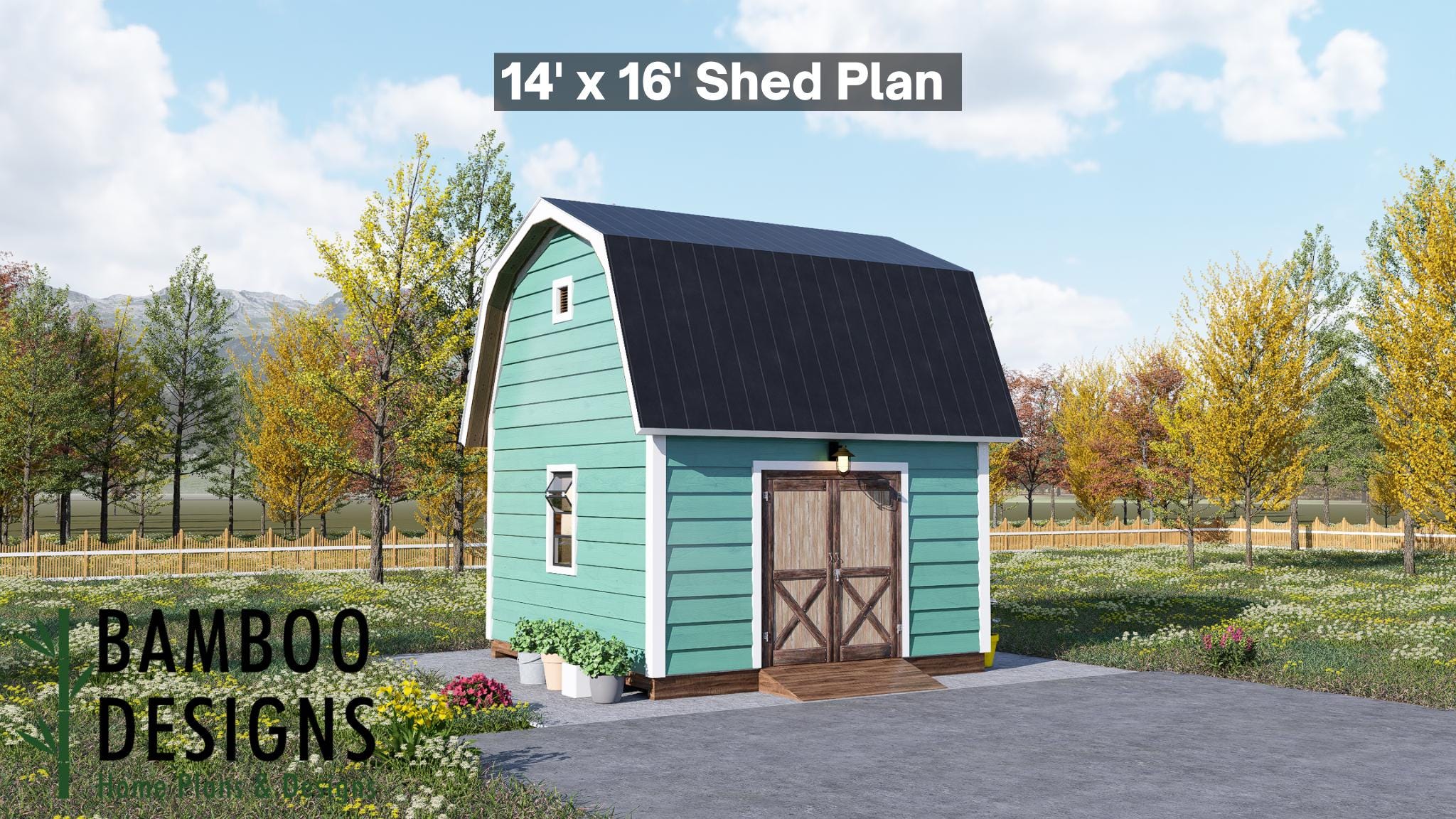 Image of Vesper 14x16 Gambrel Roof Shed Plan - Refined Barn-Style Storage & Workspace