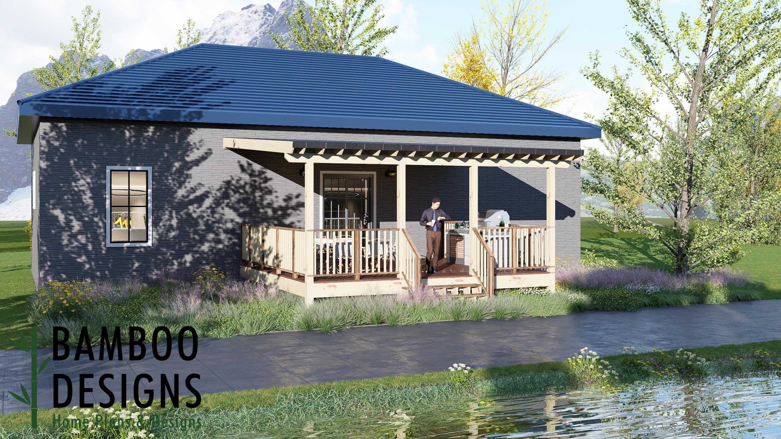 Image of Deejay 18x20 Deck Plan with Mono Slope Porch - Spacious Covered Backyard Entertainment Deck | DIY PDF Building Plans