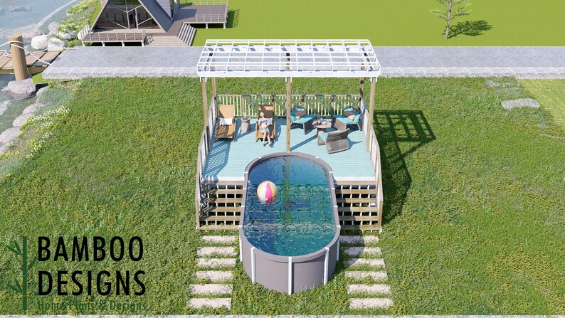 Oswalt Oval Pool Deck · 16x20 plan by Bamboo Designs